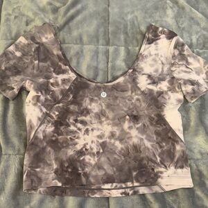lululemon athletica Women's Gray Tie-Dye Cropped Scoop Neck Top